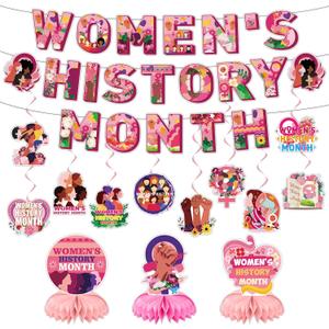 Black History Month Decorations, Womens History Month Banner Party Decoration, Womens History Month Banner Party Decoration Hanging Swirl Decorations, Black History Month Table Decorations Honeycomb Centerpieces