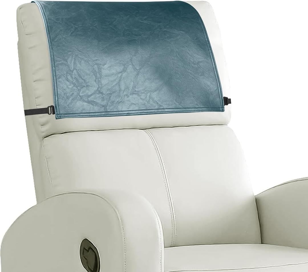 Headrest Cover for Recliner Chair Recliner Headrest Protector Faux Leather Headrest Cover with Elastic Straps Couch Headrest Covers for Furniture Sofa Protector 17 x 27In(Ocean Blue)