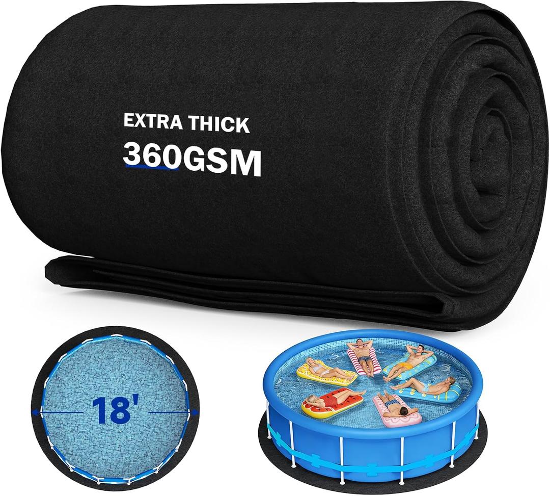 Uyittour 18Ft Round Pool Liner Pad for Above Ground Pools, 360G/M² Extra Thick Heavy Duty Under Pool Mat, Seamless Puncture Resistant Geotextile Fabric Ground Padding, Extends Liner Life, Black