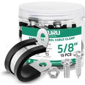 15PCS 5/8 Inch Cable Clamps with 35PCS Screws Assortment Kit 304 Stainless Steel Rubber Cushioned Insulated Cable Clamp, Automotive Wire Pipe Clamps(16mm)
