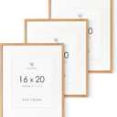 16x20 Picture Frame, 20x16 Solid Oak Picture Frame with Mat, 16x20 Natural Wood Frame for Wall Art Photo, Set of 3