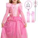 iTVTi Little Girls Princess Costume Dress Up Cosplay for Carnival Halloween Party Pink (6-7 Years)