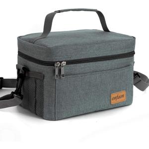 ONFAON Lunch Bag for Men/Women, Insulated Reusable Lunch Box Leakproof Cooler Tote Bag Freezable with Adjustable Shoulder Strap for Office Work Picnic Beach(Grey) (7.5L, Gray)