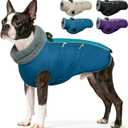 IDOMIK Warm Dog Coat with Harness, Waterproof Reflective Dog Jackets for Small Medium Large Dogs, Fleece High Collar Winter Jacket with Zipper, Pet Winter Snowsuit Clothes for Cold Weather,Blue S (S(Neck Girth:12.6"))