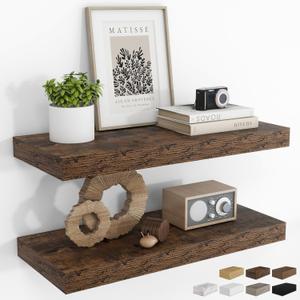 RICHFOCUS 24Inch Floating Shelves for Wall 2Pack|Rustic Brown|8" D, 23.6"L x 8"D, Set of 2