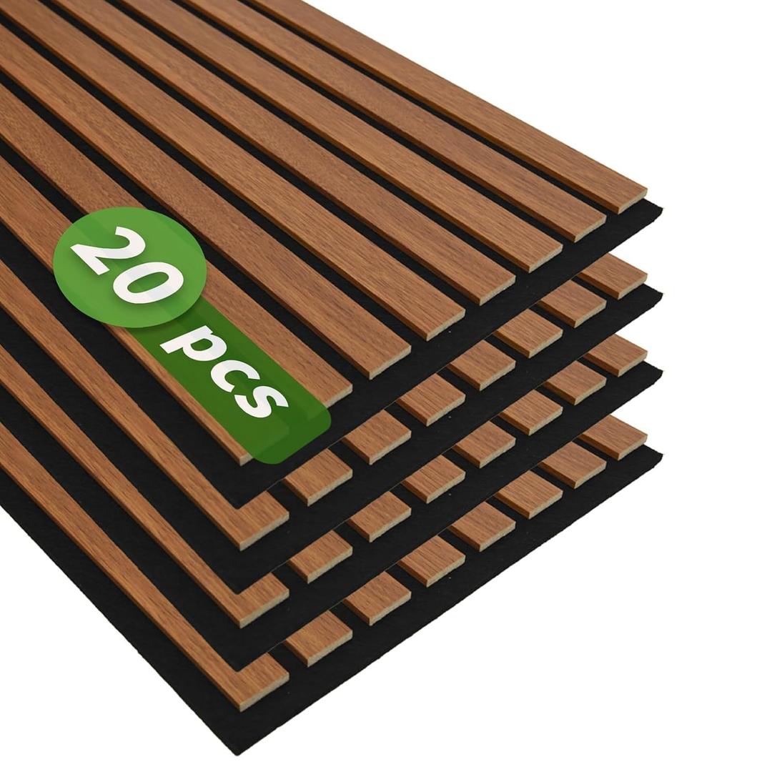 Art3d 4-Pack 12" x 24" Soundproof Wood Slat Panels, 8 sq.ft Acoustic Wall Panels, 3D Wall Panels with Wood Slat Design, Decorative Wood Wall Panel for Accent Walls-Walnut