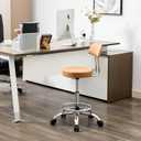 FIRAVOE Ergonomic Desk Stool(Sturdy Rolling Stool with Back)(Swivel Armless Office Chair 19.5"-26.6") Adjustable Footrest Salon Chair (Camel Brown)