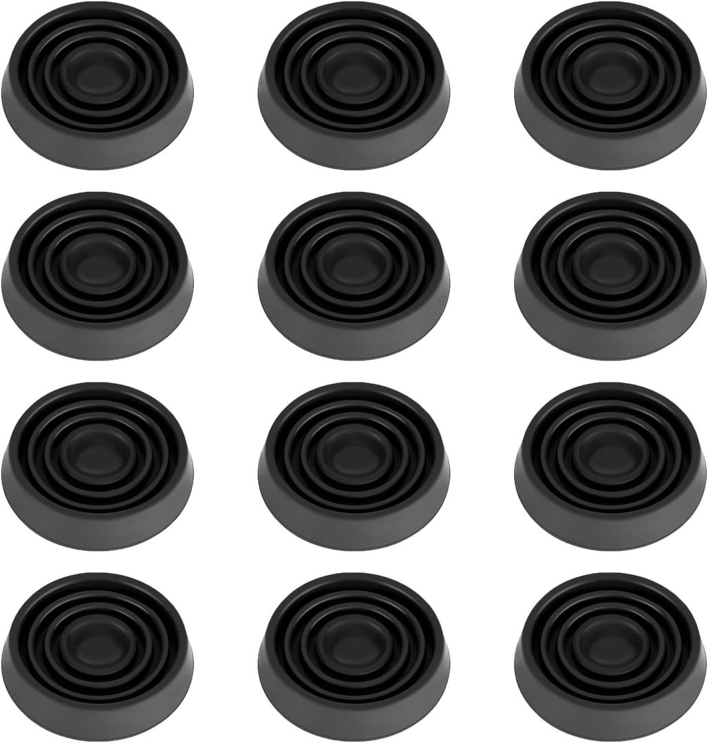 Furniture Coasters, 1.5X1.5 Rubber Caster Cups Non Slip Furniture Pads Non Skid Furnitures Grippers Anti Slide Floor Protector for Bed Couch Table Chair Stoppers (Black, 12 Pack)