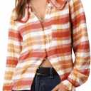 Tankaneo Womens Peter Pan Collar Button Down Shirts Long Sleeve Plaid Blouse Dressy Casual Fall Tops (S)
