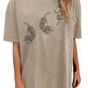 Avanova Women Tigers Graphic Oversized Tee Top Short Sleeve Loose Crewneck Summer T-Shirt, Size XXXL, haki Tiger
