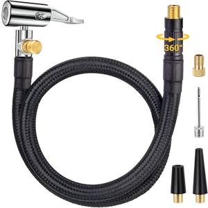 Upgraded Tire Inflator Hose Adapter w/360 Rotating End, 21'' Tire Inflation Hose w/Self-Locking Air Chuck for Quick Connect & Release, Presta Valve & Ball Needle for Tire Pump Portable Air Compressor