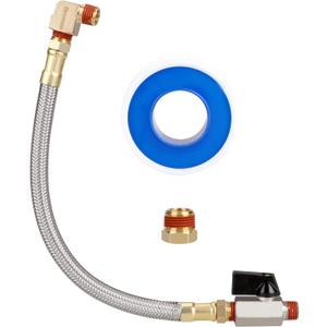 Hromee Extended Tank Drain Assembly Kit with 10 Inch Braided Steel Hose 1/4 Inch Drain Valve and Elbow Fitting for Air Compressor