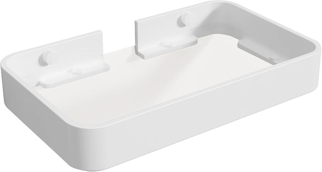 Danpoo 8-Inch Small Wall Shelf, Clear Tempered Glass with Matte White Aluminum Frame  Sleek Floating Bathroom Organizer