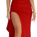 ABYOVRT Women Formal Dresses Sleeveless Bodycon Ruched High Slit Sexy Maxi Dress Cocktail Prom (Red, S)