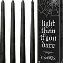 CANDWAX 12 inch Taper Coal Black Candles  Slow Burning Unscented Smokeless Dripless Tapered Candle Set of 4  Perfect for Gothic Parties and Halloween Gatherings (Packaging May Vary)