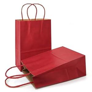 AZOWA Gift Bags Mini Small Kraft Paper Bags with Handles (4 x 2.4 x 6 in, Red, 25 Pcs)