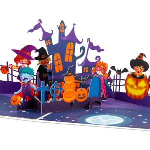3 x Halloween Pop Up Card with Haunted House and Costumed Kids  3D Halloween Greeting Card for Kids, Grandson, Granddaughter, Boys, Girls, Birthday or Trick or Treat  Includes Envelope and Blank Note Card