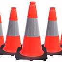(Pack of 5) Orangeplas 18" Orange PVC Safety Traffic Cone Black Base Construction Road Parking Cones with 6" Reflective