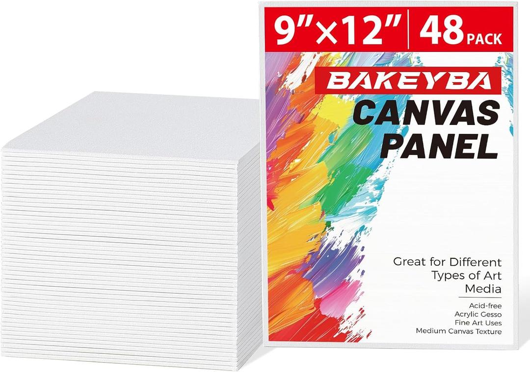 Canvas Boards for Painting 48 Pack 9x12 Inch Painting Canvas Panels, 100% Cotton White Blank Canvas Boards for Painting, Art Supplies Paint for Acrylics Oil Watercolor Tempera Paints, 9"x12" - 48pcs
