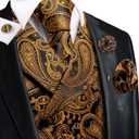Hi-Tie Men's Suit Vest Business Formal Waistcoat Paisley Jacquard Tie Suit Waistcoat Set for Wedding Party