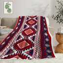 Tribal Stripes Throw Blanket, Southwest Aztec Red Abstract Geometry Blankets, Vintage Exotic Indian Boho Western Cozy Lightweight Warm Throw Blanket for Couch Sofa Bed Beach Travel 50x60IN