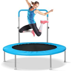 40" Rebounder Trampoline for Adults with Adjustable Bar, Mini Fitness Trampoline for Adults and Kids, Small Exercise Trampoline with Handle for Indoor Outdoor Workout (Blue)