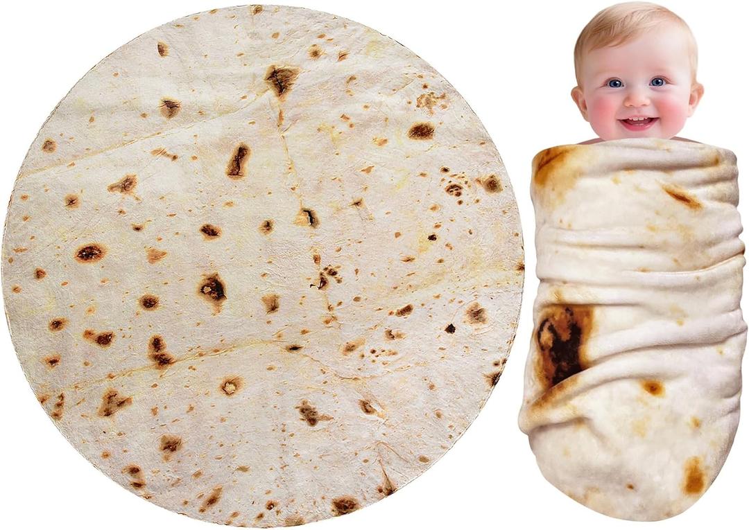 CASOFU Baby Burritos Swaddle Blanket, Tortilla Wrap Blankets Funny Gifts for Baby Shower Boy Girl Toddler Newborn, 285 GSM Soft Flannel Food Blanket White Elephant Gifts for Toddler (Beige, 36 inches)