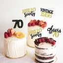 24 Pcs Glitter 70th Birthday Cupcake Toppers for Celebrating 70th Birthday Party Decorations for Seventy Years Old Birthday Party Supplies (Black&Gold)