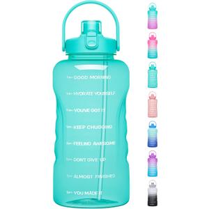 HydroPal 1 Gallon Water Bottles with Straw, 128 oz Water Bottle BPA Free Innovative 2-IN-1 Lid Gym Bottle with Times to Drink Motivational, Large for Sports Fitness Camping Water Jug 13.8X5.5 inch (Turquoise)