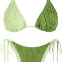 ZAFUL Bikini Sets for Women Halter Two Piece Swimsuit Ribbed High Cut Tie Side Thong Bathing Suit Sexy Padded Swimwear (Green, S)
