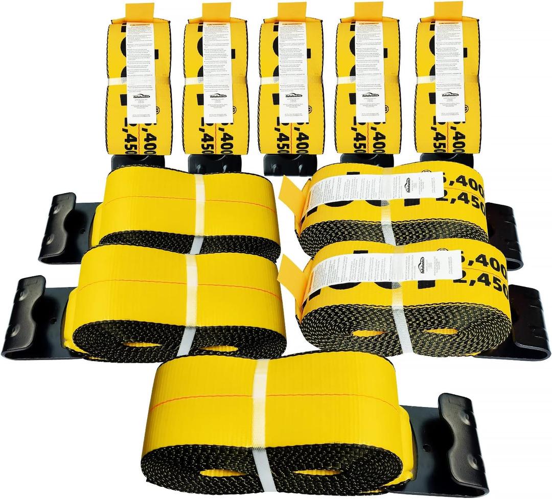 Winch Straps 4" x 30' Yellow Heavy Duty Tie Down Flat Hooks WLL 5400 lbs | 4 Inch Cargo Control for Flatbed Truck Utility Trailer (10 Pack)