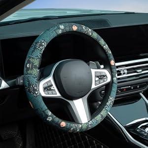 Dark Cottagecore Floral Steering Wheel Cover Auto Steering Wheel Protector, Anti-Slip, Breathable, Absorbing Sweat, Universal Floral Car Accessories 14.5–15 inch, Fit for Most Car, Trucks, SUV