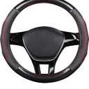 Ergocar Sport Carbon Fiber & First Layer Cowhide Car Steering Wheel Cover Non-Slip Car Steering Wheel Protector Universal for Diameter 38cm(15") (Black-red)