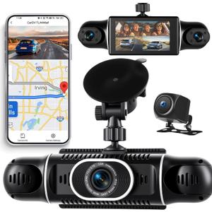 360 Degree View 4 Channel Dash Cam for Cars,2K Dash Cam Car Camera Front and Rear Inside Left Right,3 Dashcams with GPS Wi-Fi & App Control Night Vision,Loop Recording G-Sensor,24H Parking Mode