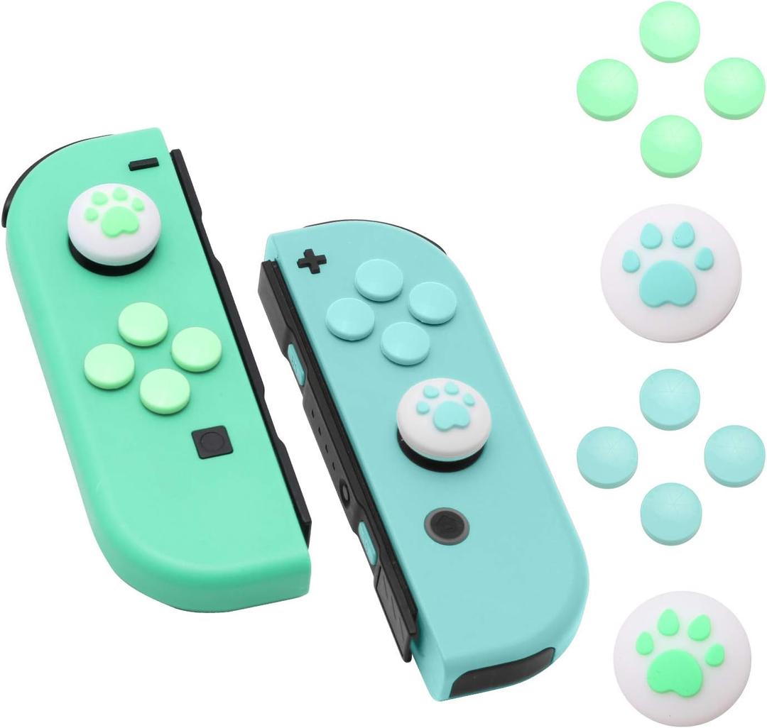 Paw Print Thumb Grip Caps for Nintendo Switch, Button Cap Set for Nintendo Switch Joy-con - Animal Crossing New Horizons Theme (Bluegreenwhite)