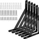Heavy Duty Shelf Brackets Wall Mount Steel Bracket Wall Brackets for Shelves (Black, 16 x 10 Inch-3 Pairs)