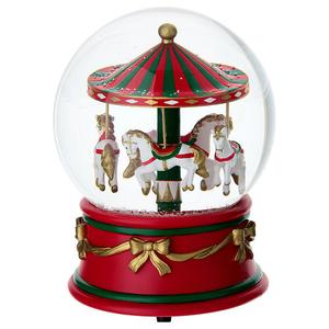 Christmas Snow Globe, Lighted Musical Snow Globes with Santa Sleigh and Reindeer Flying Around Snowy Mountain House 360 Rotation, Battery Operated Holiday Snowglobe for Kids Gift Home Decor 
