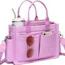 Canvas Tote Bag for Women,Women's Bags Crossbody Bags Work Laptop Tote Bag Large Handbags Purse for Travel Nurse Teacher (New Upgrade Plus Pink With Compartments and Inner Cup Holders)