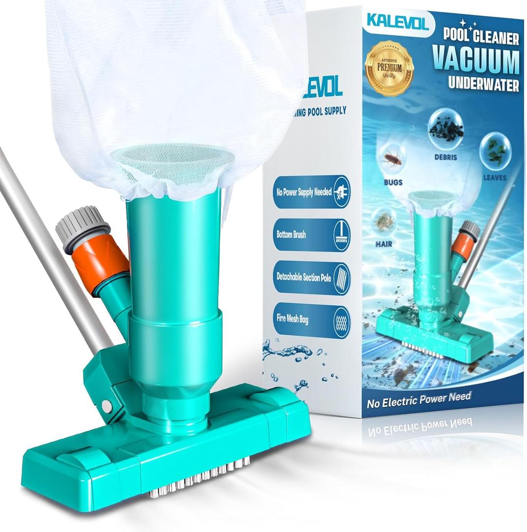 Pool Cleaner Vacuum, Pool Vacuum for Above Ground Pool with 3 Scrub Brushes, Nylon Mesh Net - Above Ground Pool Vacuum for Swimming Pool, Spa, Fountain, Pond, Hot Tub, Pure Green