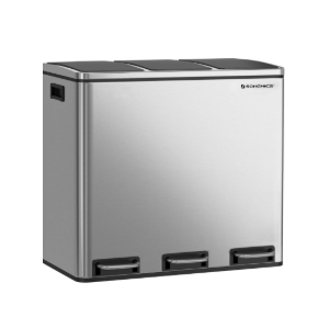 SONGMICS Garbage Can, 3 x 4.8 Gallon (3 x 18 L) Trash Can, Recycle Bin with Soft-Close Lids, Pedals, and Inner Buckets for Kitchen, Stainless Steel, Silver and Black ULTB54NL