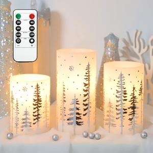 Christmas Flameless Pillar Candles, Holiday Led Candles with Timer Remote, Silver Battery Operated Flickering Candles for Christmas Home Decorations, Centerpiece.