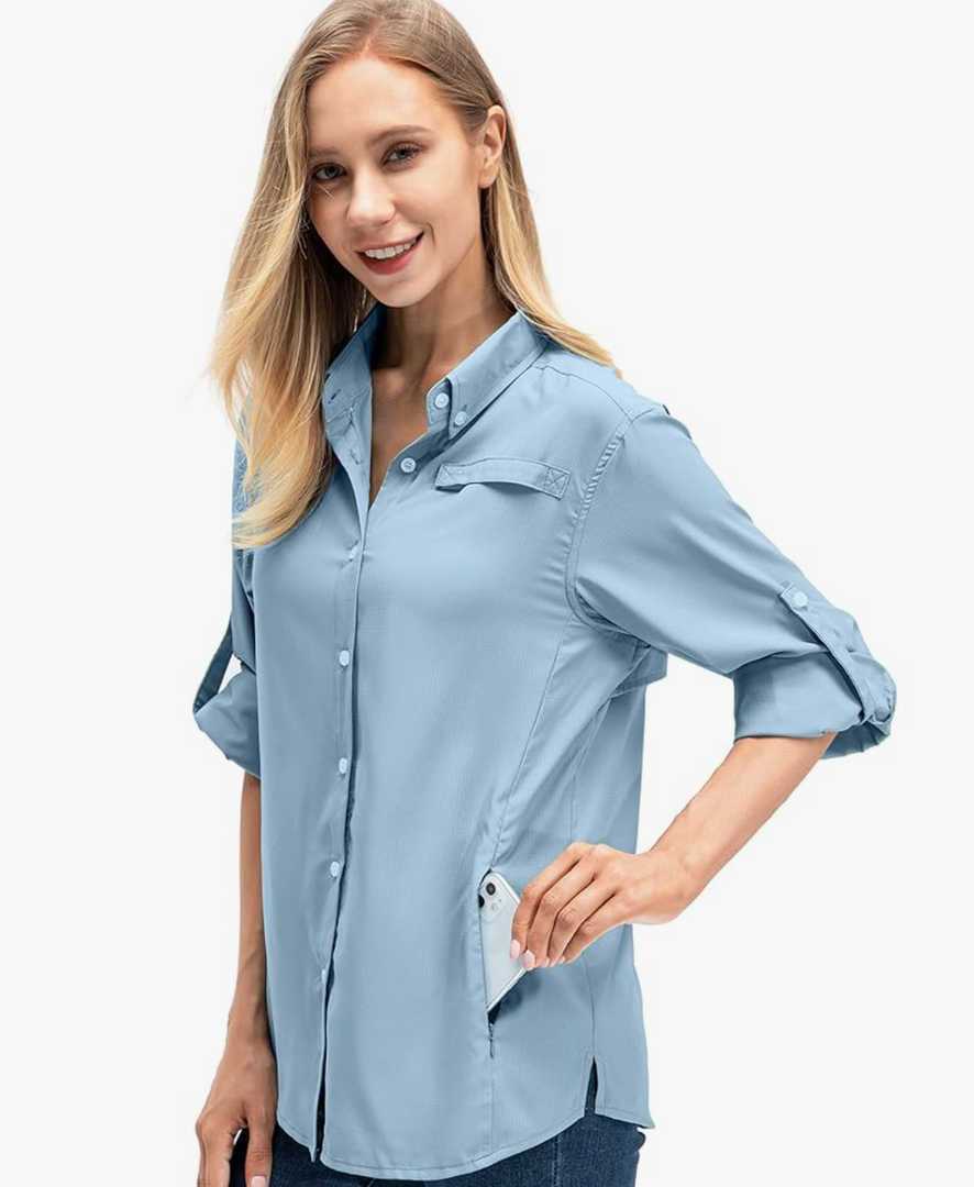 Jessie Kidden Women's Quick Dry Sun UV Protection Convertible Long Sleeve Shirts for Hiking Camping Fishing Sailing,XS