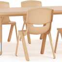 Flash Furniture Adjustable Classroom Activity Table with 6 Stackable Chairs, Rectangular Plastic Activity Table for Kids, 24" W x 48" L, Natural