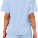 JUSTFASHIONNOW Split Short Bamboo Pajama Set Cute Summer Pjs for Women 2 Piece Short Sleeve Lounge Sets Soft Sleepwear (Blue, M)