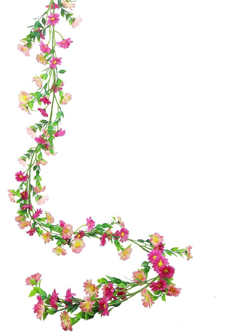 CISDUEO Artificial Daisy Flowers Vine Silk Flower Garland Spring Fake Flower Vine Hanging Ivy with Pink Daisy Flowers Green Leaves for Wall Party Wedding Arch Floral Decor Home Indoor Outdoor Ceremony