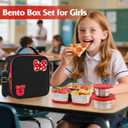 Insulated Lunch Box Set, Bow Mouse Preppy Initial Lunch Bag With Stainless Steel Bento Box, Cooler Snack Food Containers Back To School Gift Girls Teens Kid Women For Picnic Park Work Travel Black U