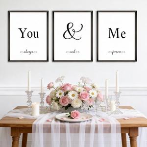 Set of 3 Framed Wall Decor Farmhouse Wall Art You & Me Always and Forever Vintage Bedroom Wall Decors 12x16 (White)