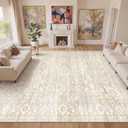 Soalmost Living Room 10x14 Area Rugs, Washable Low Pile Non-Slip Stain Resistant Extra Large Thin Rug, Vintage Soft Throw Carpet for Dining Room Bedroom Farmhouse Home Office Decor Beige