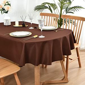 Wolkemer Small Oval Tablecloth 52 x 70 Inch Washable Fabric Table Cloth Solid Chocolate Table Cover for Dining Wedding Party Banquet Tabletop Decoration, Brown