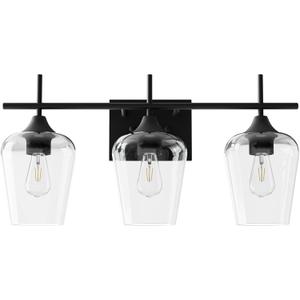 VONLUCE Bathroom Vanity Light, 3 Light Bathroom Light Fixture Over Mirror, Bathroom Wall Lamp with Clear Glass, Modern Black Vanity Lighting fixtures for Bathroom, Bedroom, Hallway